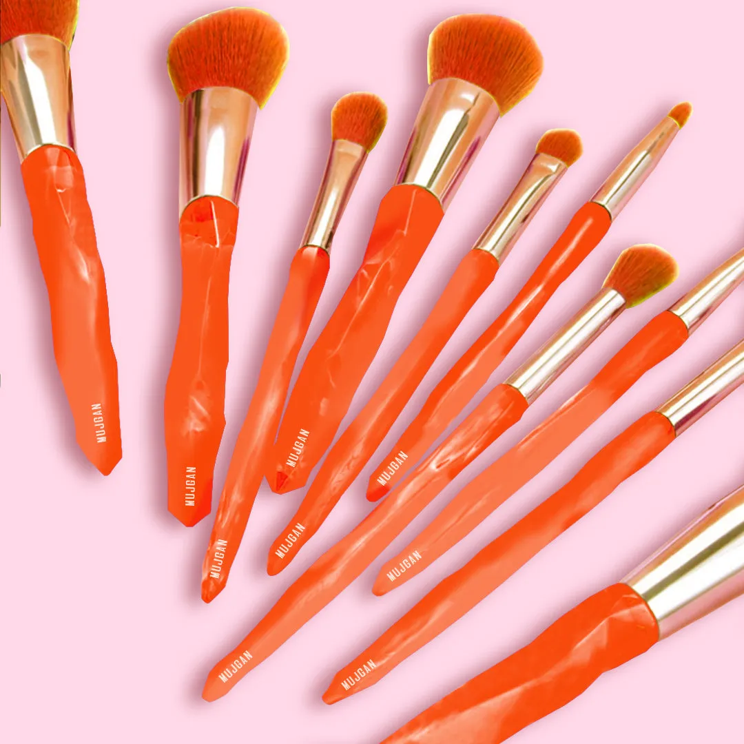 10 PCS Neon Professional Makeup Brush Set (Orange)