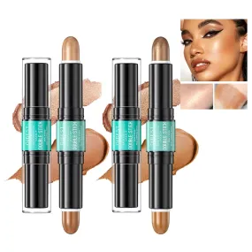 2-in-1 Highlight and Contour Stick,2Pcs Dual-Ended Highlighter Makeup Pen & Contouring Stick Set for Face Shaping,Long Lasting & Waterproof Face Brightens & Shades Makeup Contour Sticks Kit(01# 02#)