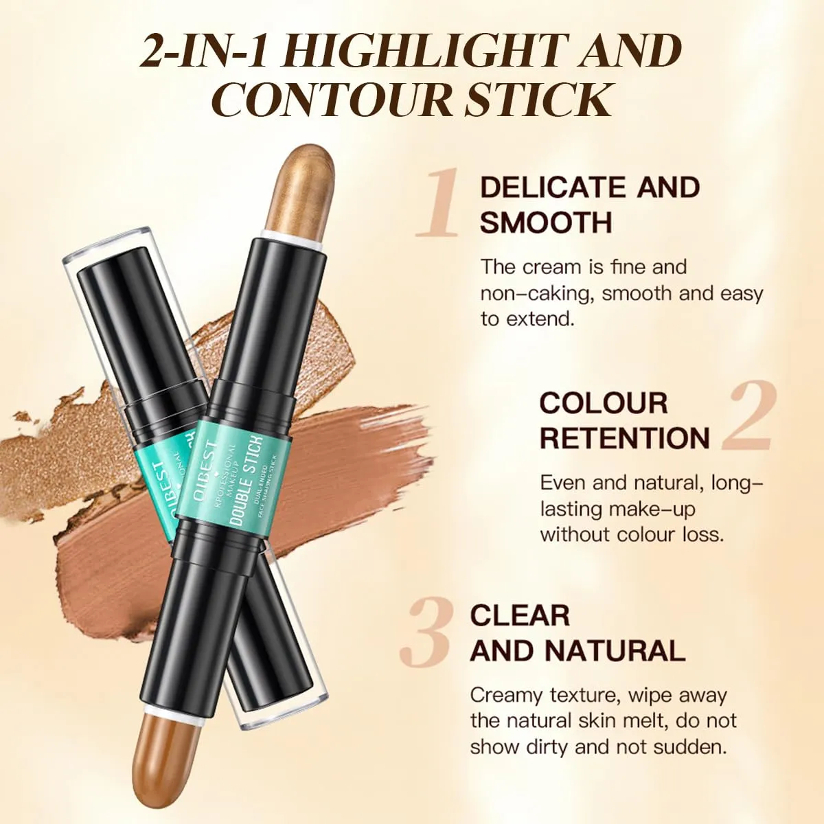 2-in-1 Highlight and Contour Stick,2Pcs Dual-Ended Highlighter Makeup Pen & Contouring Stick Set for Face Shaping,Long Lasting & Waterproof Face Brightens & Shades Makeup Contour Sticks Kit(01# 02#)