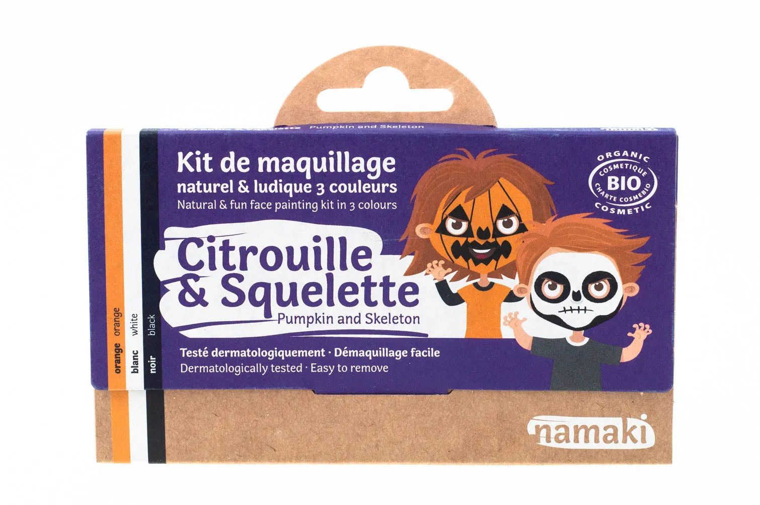 3 colors face painting kit « Pumpkin & Skeleton »