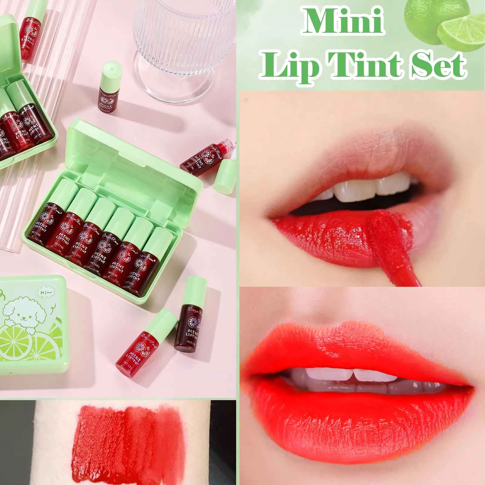 6 Colors Lip Tint Stain Set, Korean Lip Tint Moisturizing Mini Liquid Lipstick, Plumping Lip Gloss Lip Balm Tinted, Long Lasting Waterproof Lip Stain
