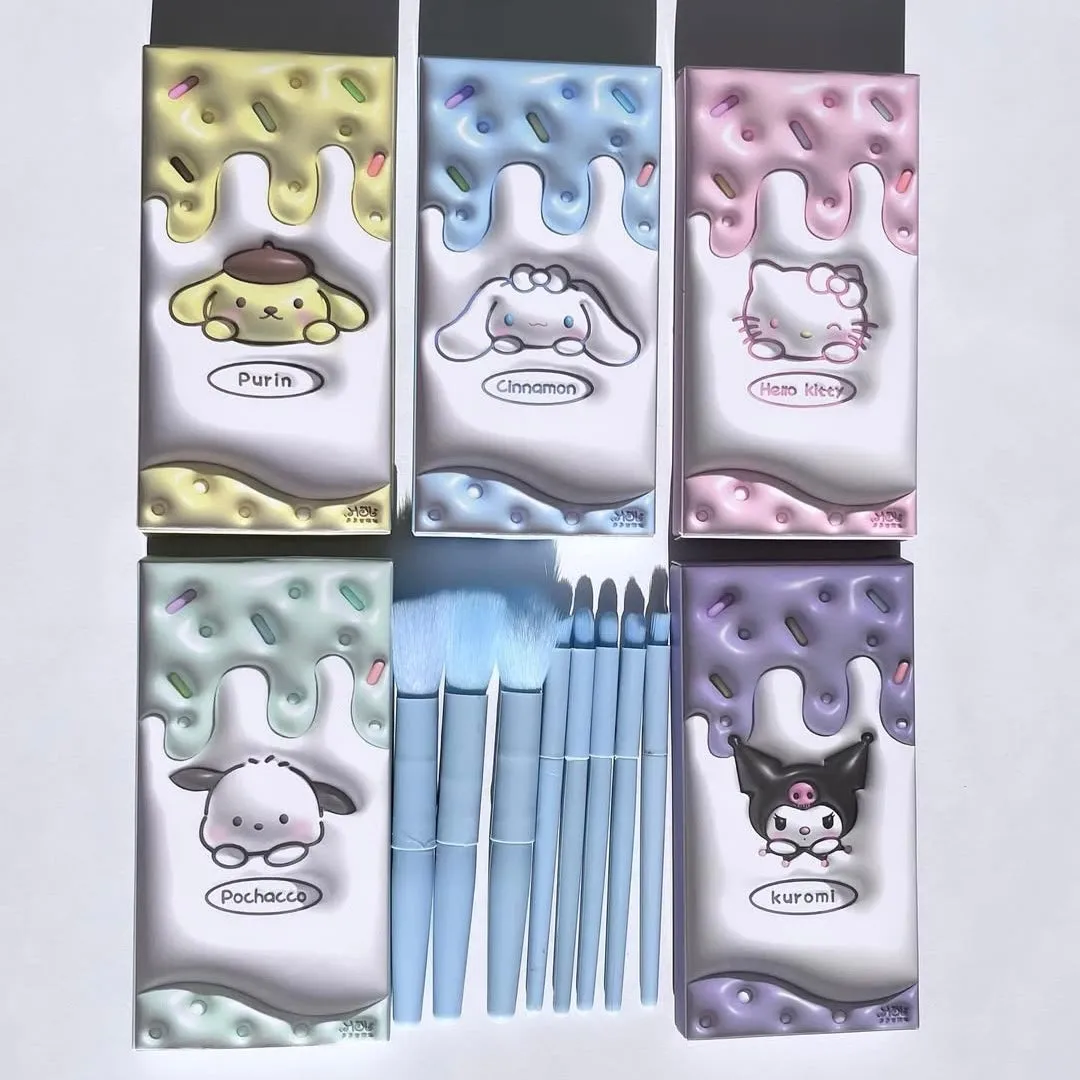 8pcs Mini Cartoon Travel Soft Fluffy Makeup Brushes Set