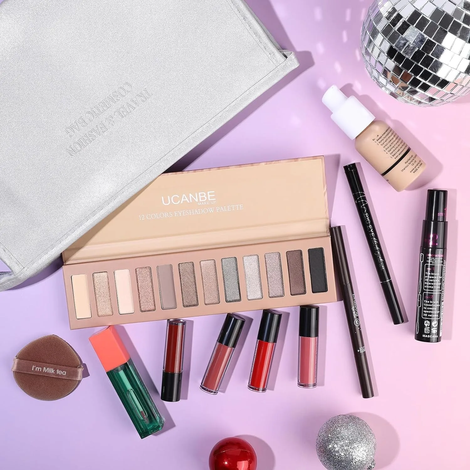 All-in-One Makeup Gift Set for Women: 12 Nude Eyeshadows, Mascara, Lip Gloss & More!