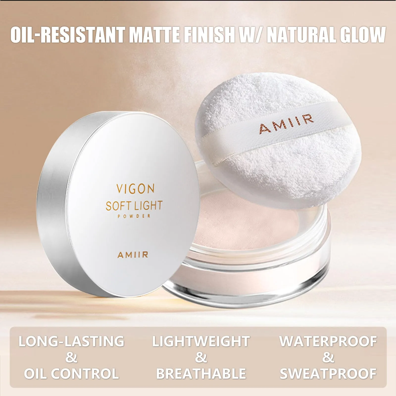 AMIIR Loose Setting Powder Makeup for Face - Talc-Free, Mattifying, Translucent Finish, Oil Control, Crease-Resistant, Perfect for Makeup Setting & Smoothing Pores on Oily Skin (#01 Fair Ivory)