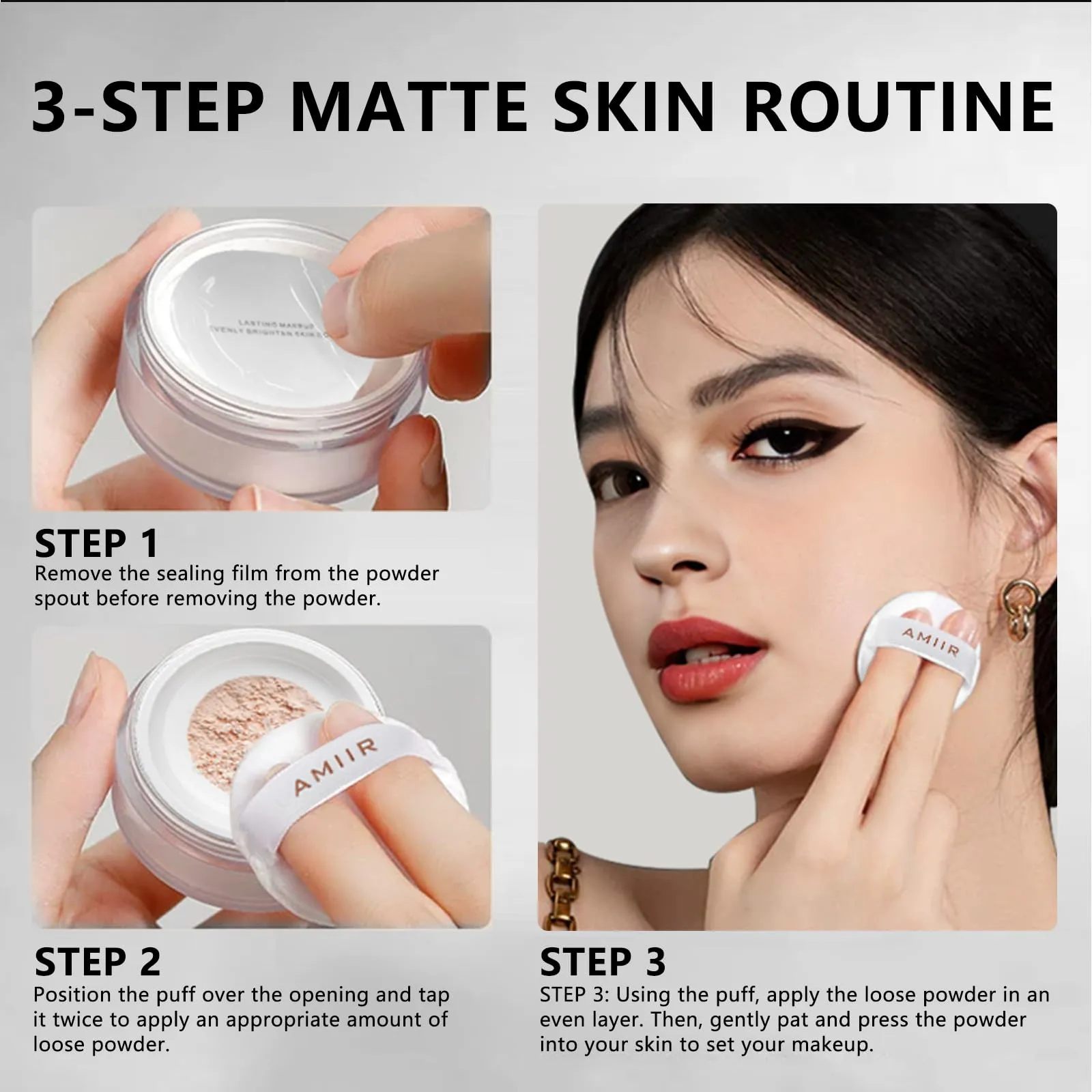 AMIIR Loose Setting Powder Makeup for Face - Talc-Free, Mattifying, Translucent Finish, Oil Control, Crease-Resistant, Perfect for Makeup Setting & Smoothing Pores on Oily Skin (#01 Fair Ivory)