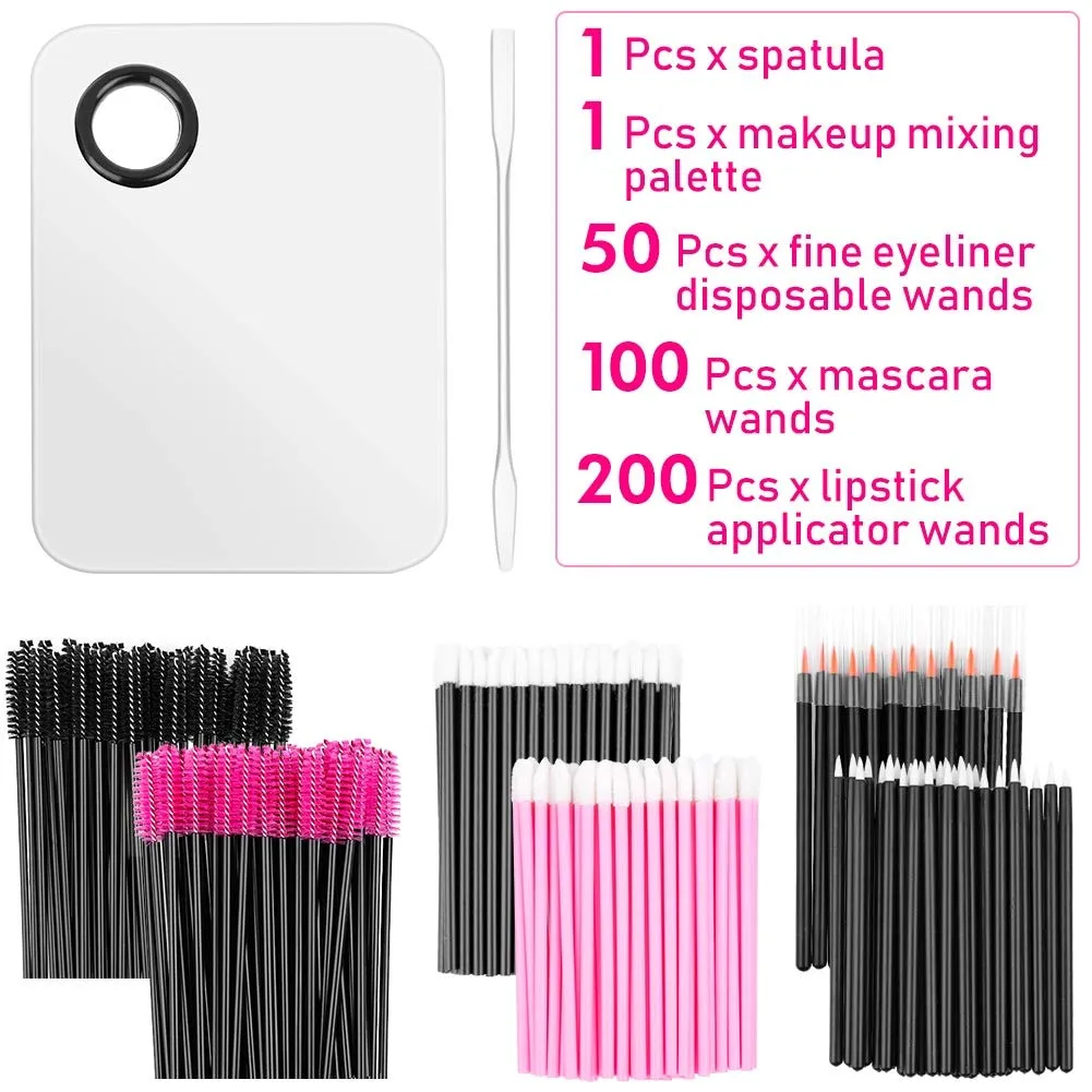 Audab Makeup Mixing Palette with 350PCS Disposable Makeup Applicators Brushes Includes Disposable Mascara Wands, Lip Wands, Spatula,Eyelash Brushes,Eyeliner Brushes for Makeup Artist Supplies