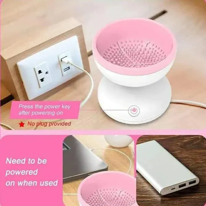 Automatic Makeup Brush Cleaner Machine , Electric Makeup Brush Cleaner, Portable ABS Silicone Makeup Brush Bowl Washing Tool