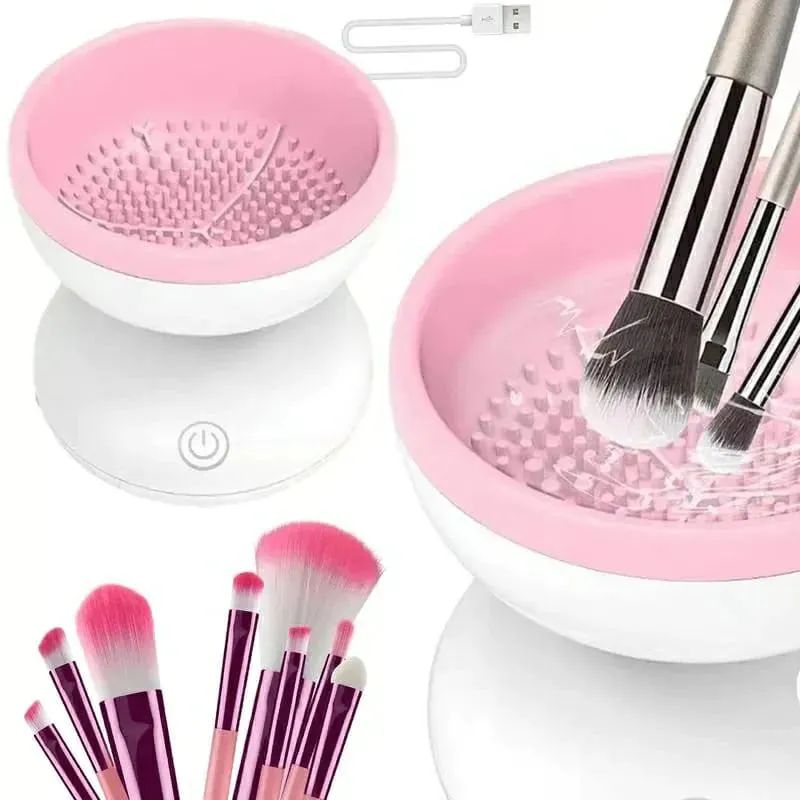 Automatic Makeup Brush Cleaner Machine , Electric Makeup Brush Cleaner, Portable ABS Silicone Makeup Brush Bowl Washing Tool