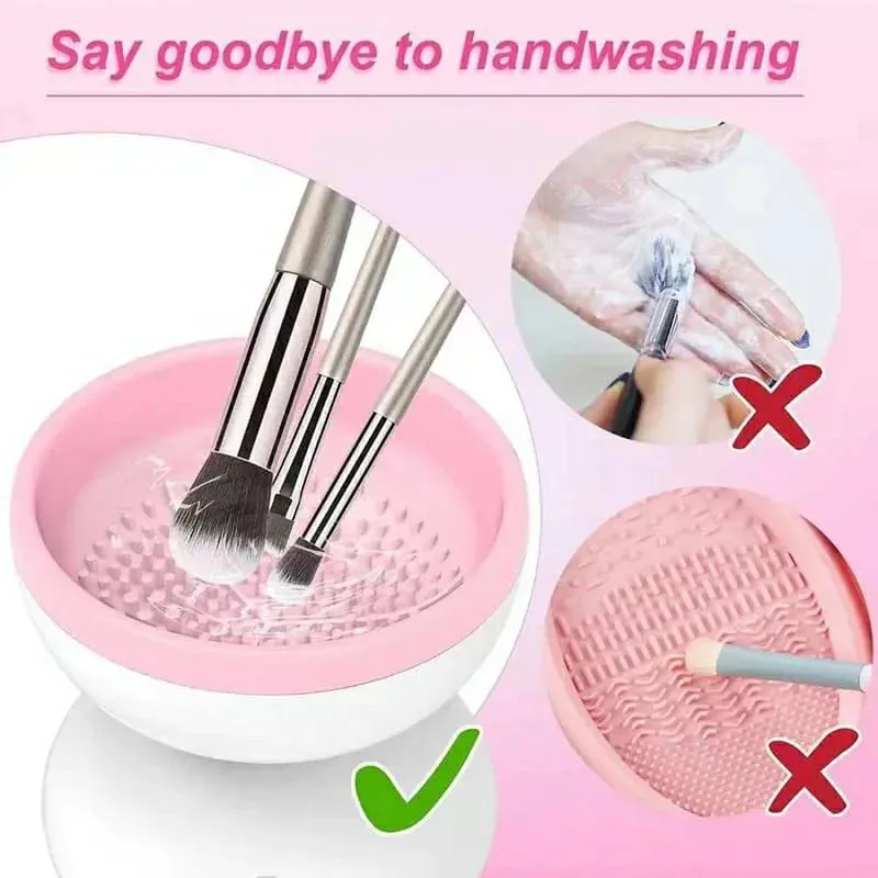 Automatic Makeup Brush Cleaner Machine , Electric Makeup Brush Cleaner, Portable ABS Silicone Makeup Brush Bowl Washing Tool