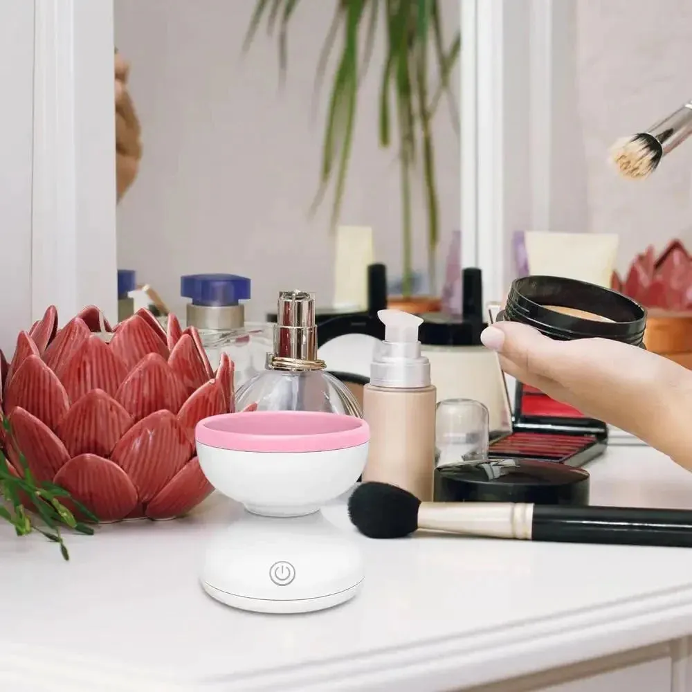 Automatic Makeup Brush Cleaner Machine , Electric Makeup Brush Cleaner, Portable ABS Silicone Makeup Brush Bowl Washing Tool