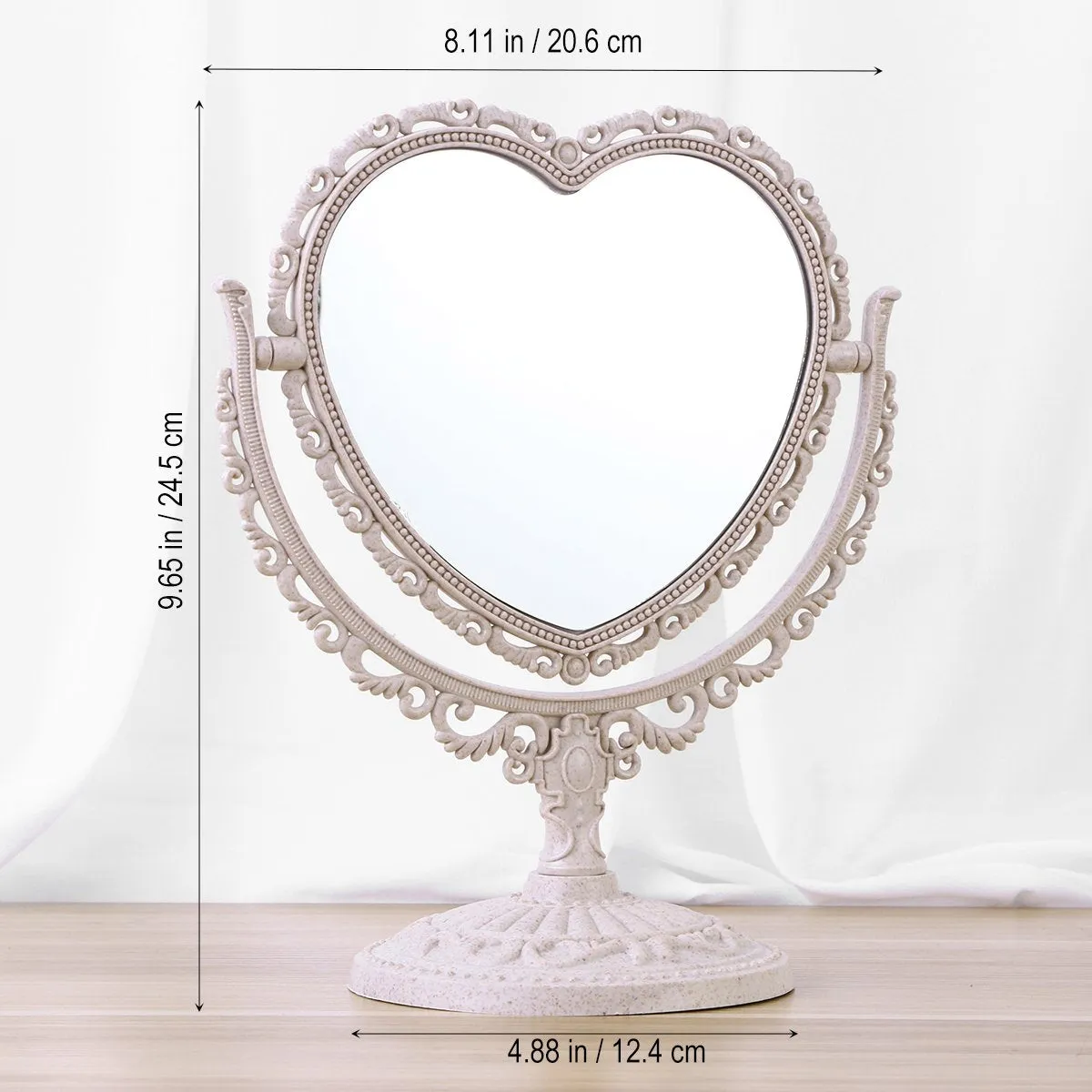 Beaupretty Double Sided Mirror with 360 Degree Rotation Table Top Heart Shape Makeup Cosmetic Mirror (Beige) Beige