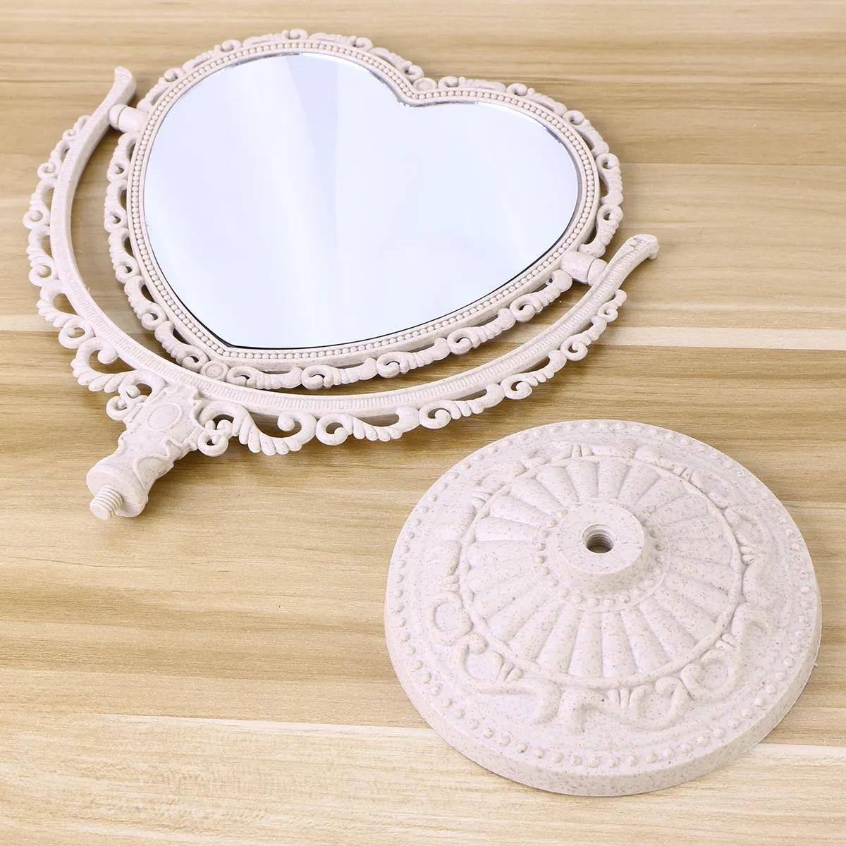 Beaupretty Double Sided Mirror with 360 Degree Rotation Table Top Heart Shape Makeup Cosmetic Mirror (Beige) Beige