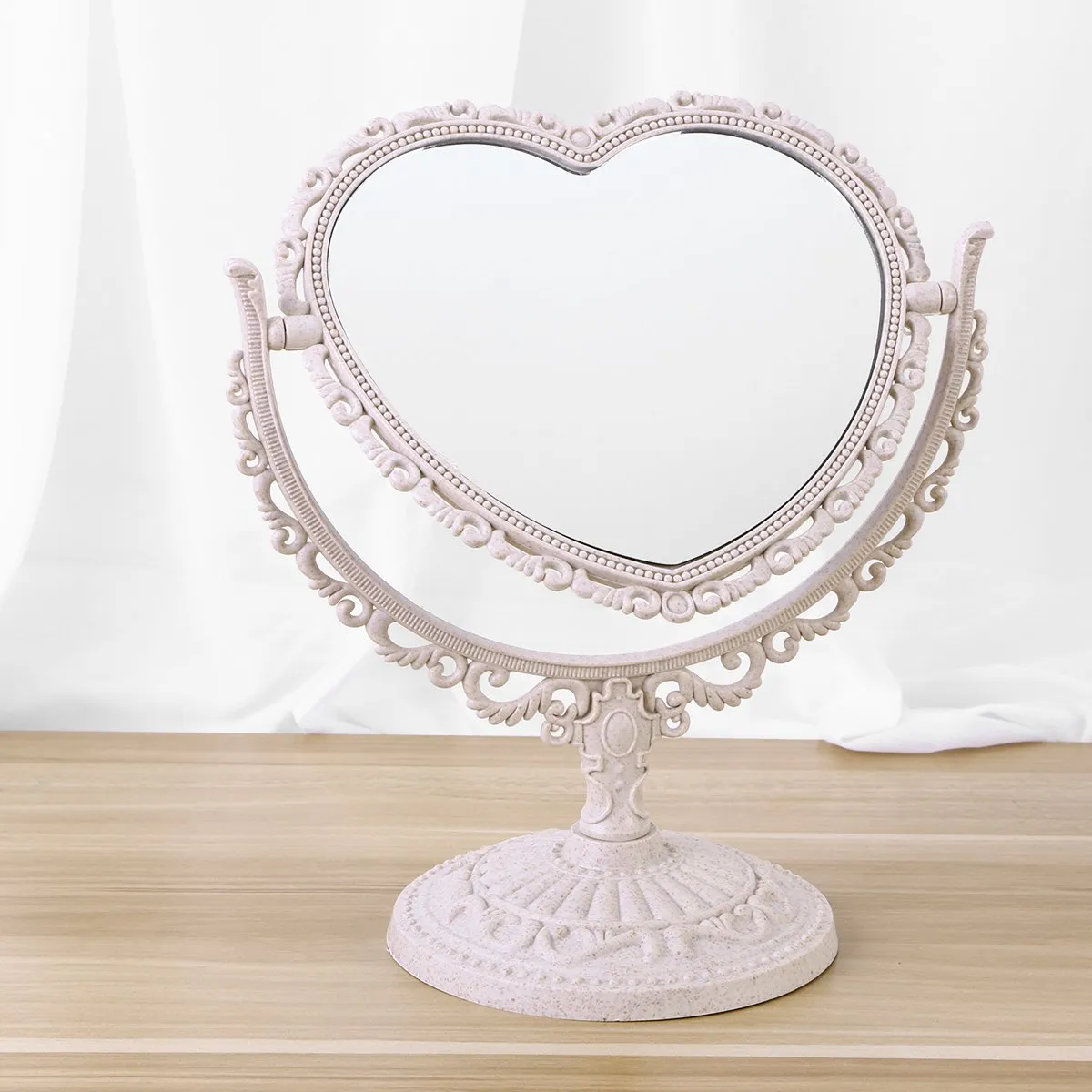 Beaupretty Double Sided Mirror with 360 Degree Rotation Table Top Heart Shape Makeup Cosmetic Mirror (Beige) Beige