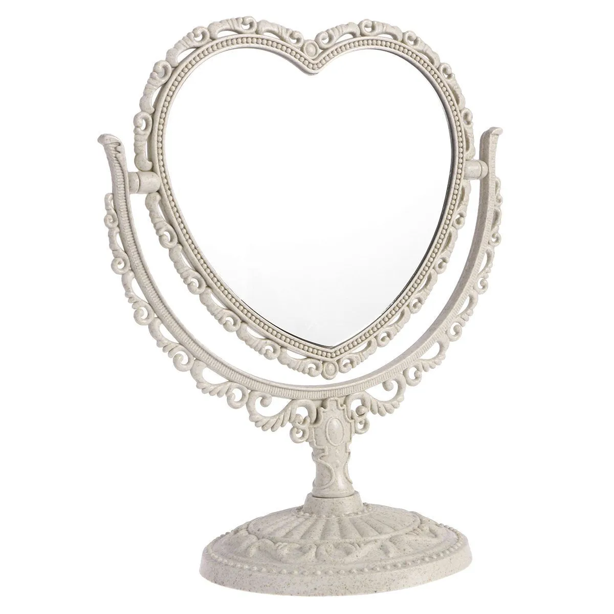 Beaupretty Double Sided Mirror with 360 Degree Rotation Table Top Heart Shape Makeup Cosmetic Mirror (Beige) Beige
