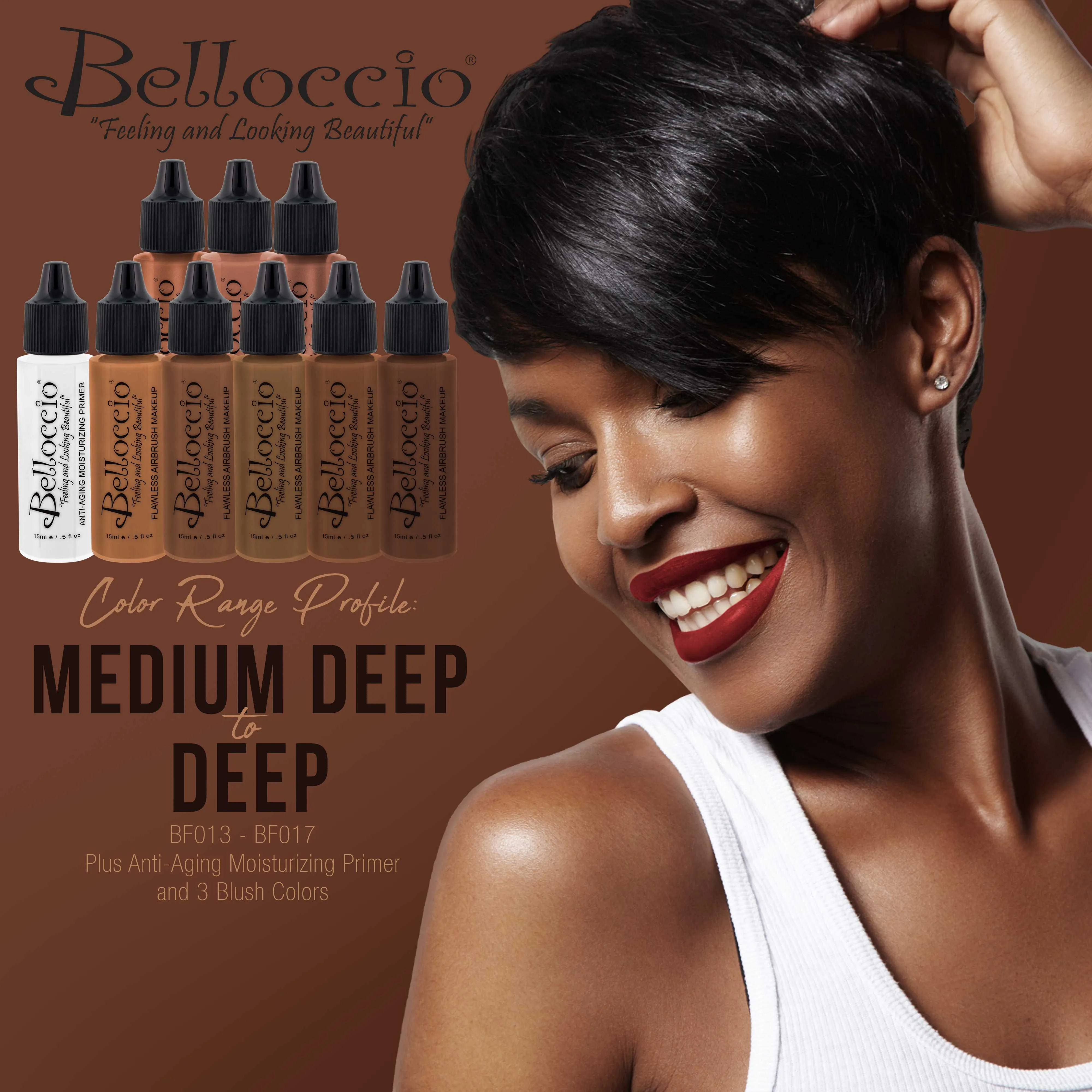 Belloccio Professional Beauty Deluxe Airbrush Cosmetic Makeup System with 5 Dark Shades of Foundation in 1/2 oz Bottles