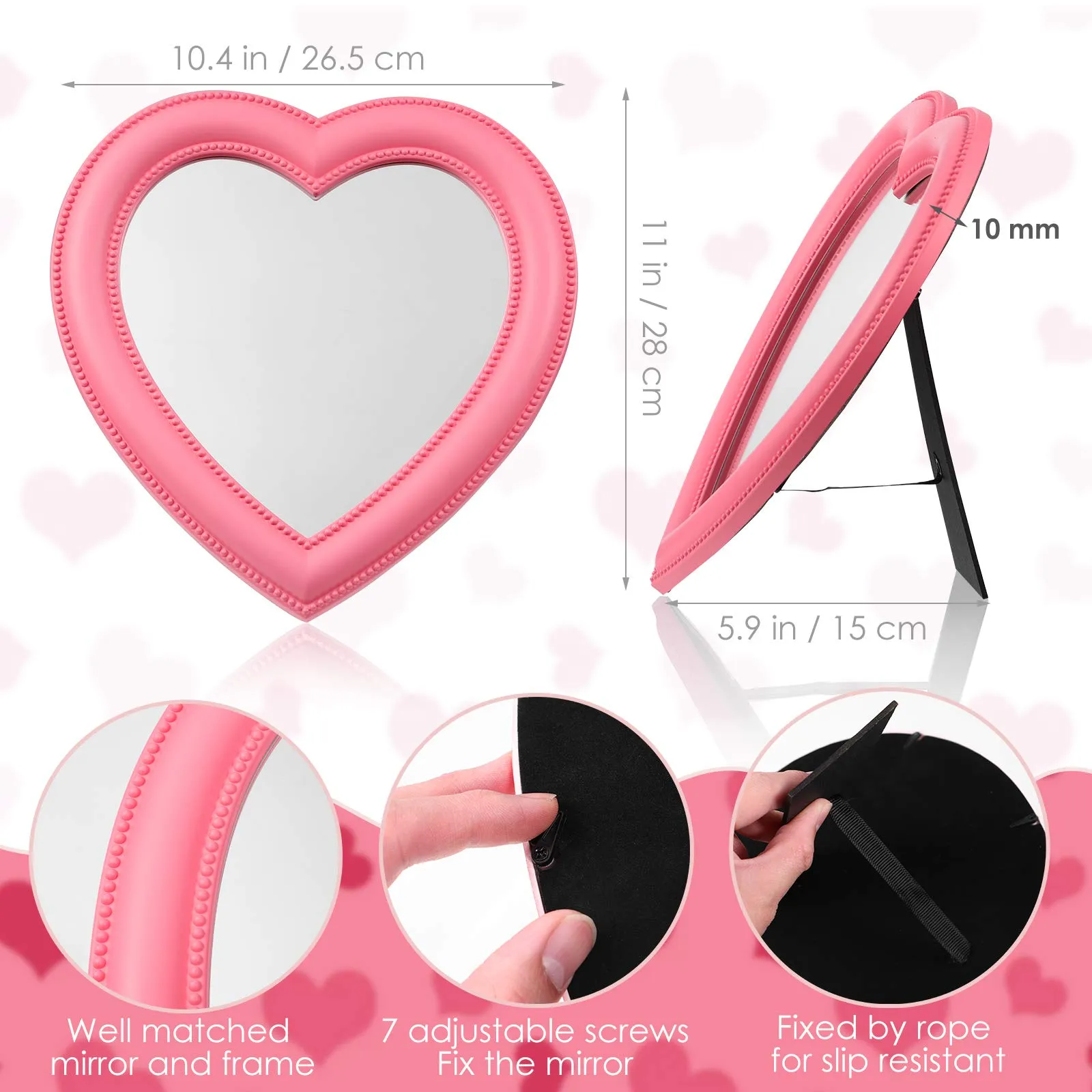 BESPORTBLE 10- Inch Heart Shaped Mirror Tabletop Vanity Makeup Mirror Makeup Mirror Cosmetic Mirror Desktop Mirror Wall Hanging Mirror