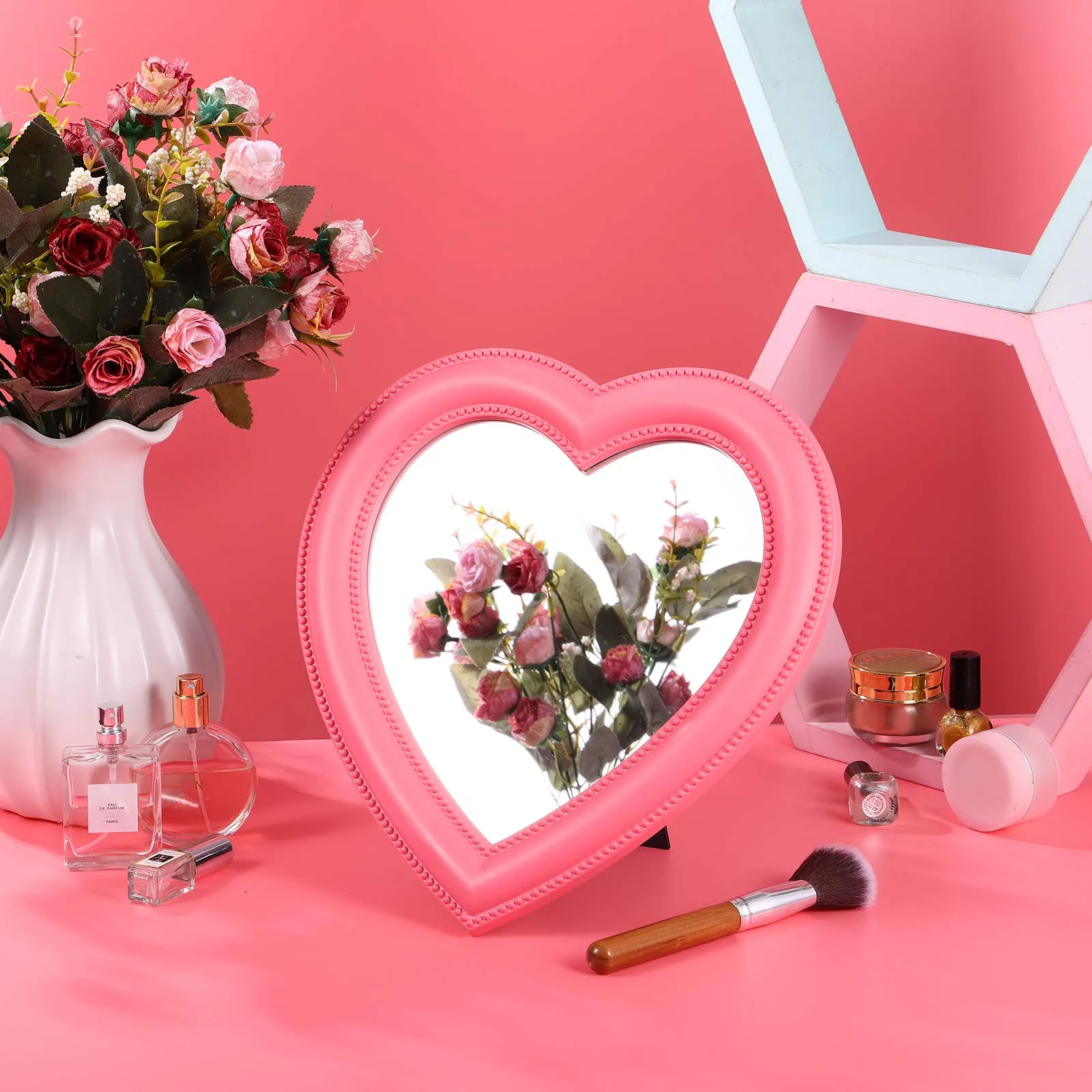 BESPORTBLE 10- Inch Heart Shaped Mirror Tabletop Vanity Makeup Mirror Makeup Mirror Cosmetic Mirror Desktop Mirror Wall Hanging Mirror