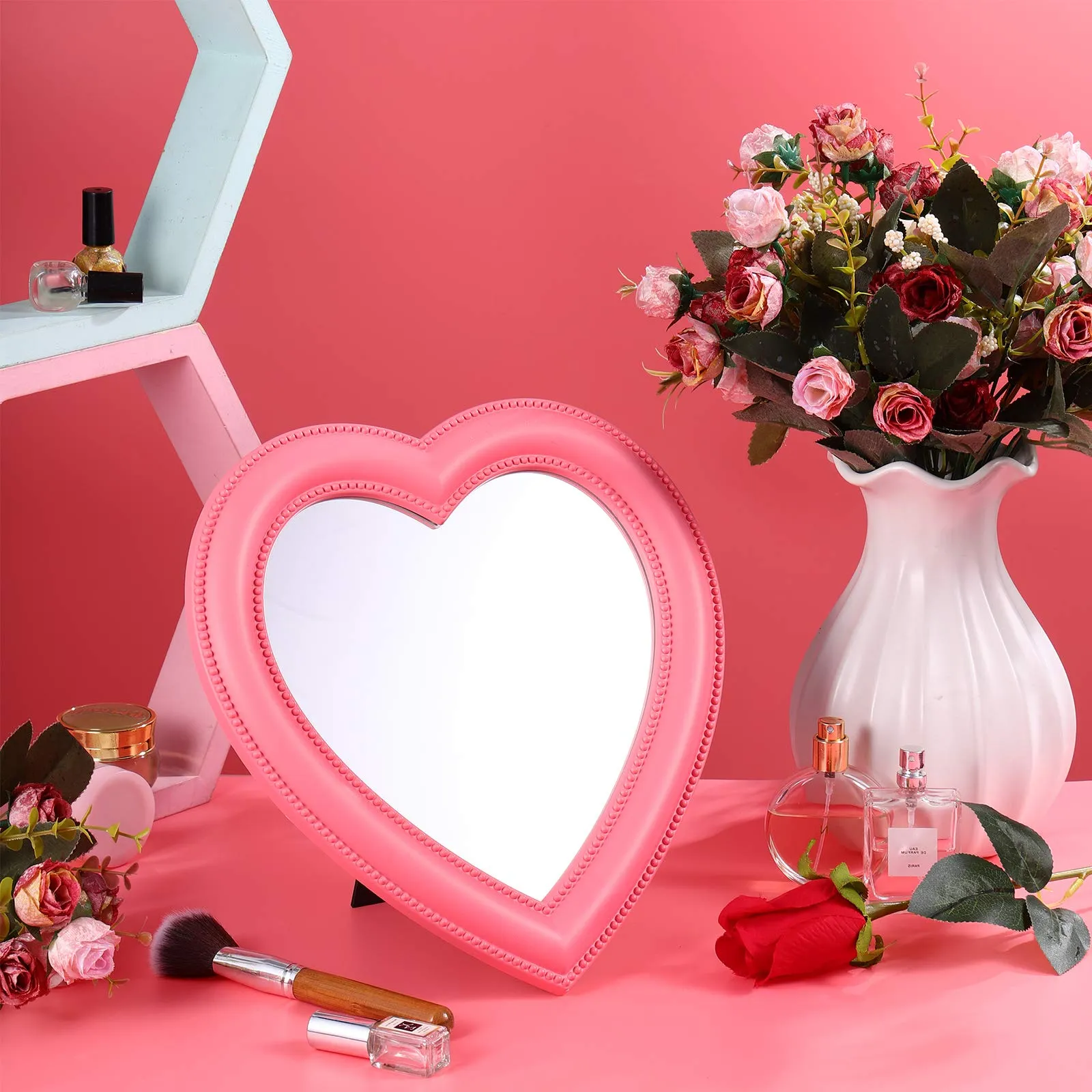 BESPORTBLE 10- Inch Heart Shaped Mirror Tabletop Vanity Makeup Mirror Makeup Mirror Cosmetic Mirror Desktop Mirror Wall Hanging Mirror