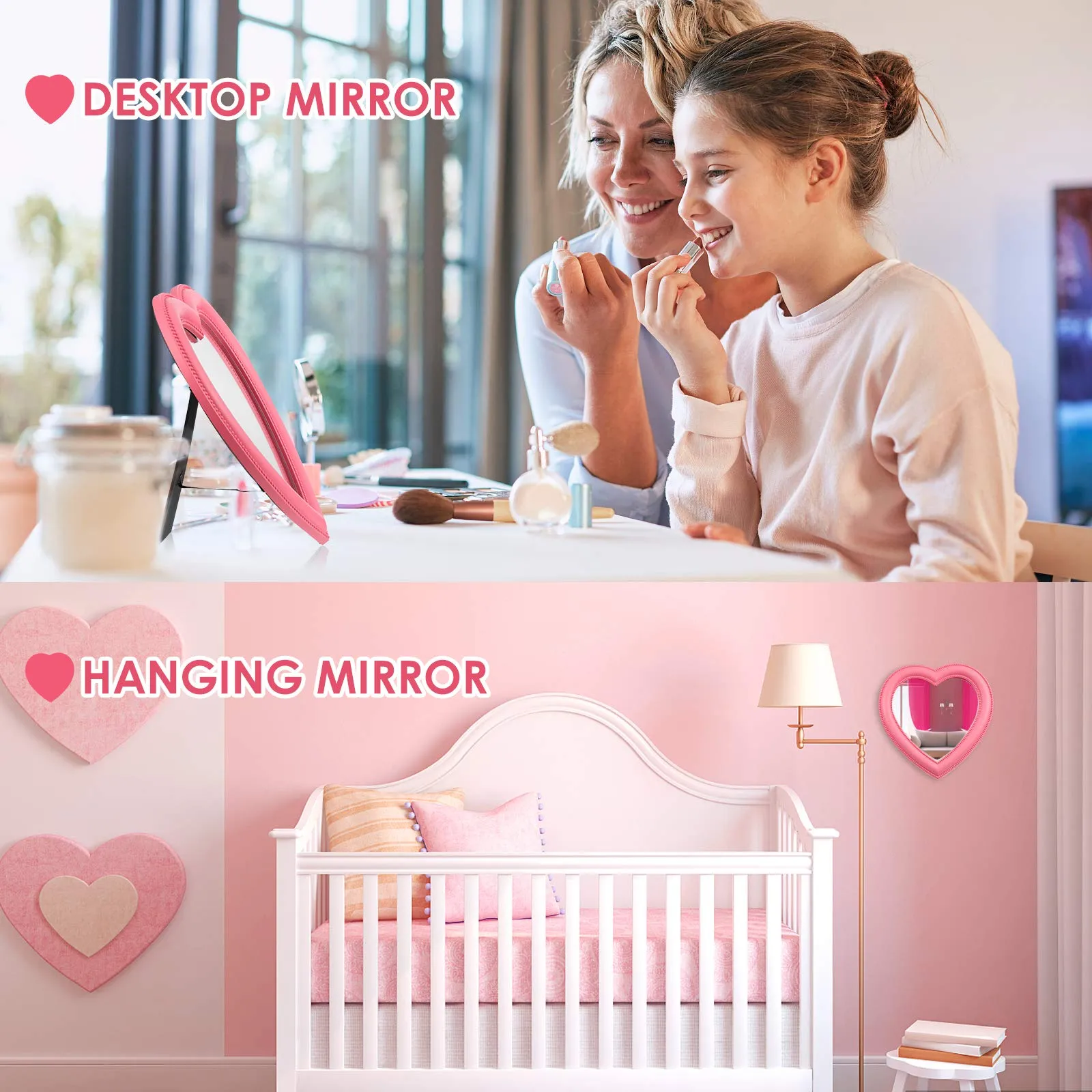 BESPORTBLE 10- Inch Heart Shaped Mirror Tabletop Vanity Makeup Mirror Makeup Mirror Cosmetic Mirror Desktop Mirror Wall Hanging Mirror