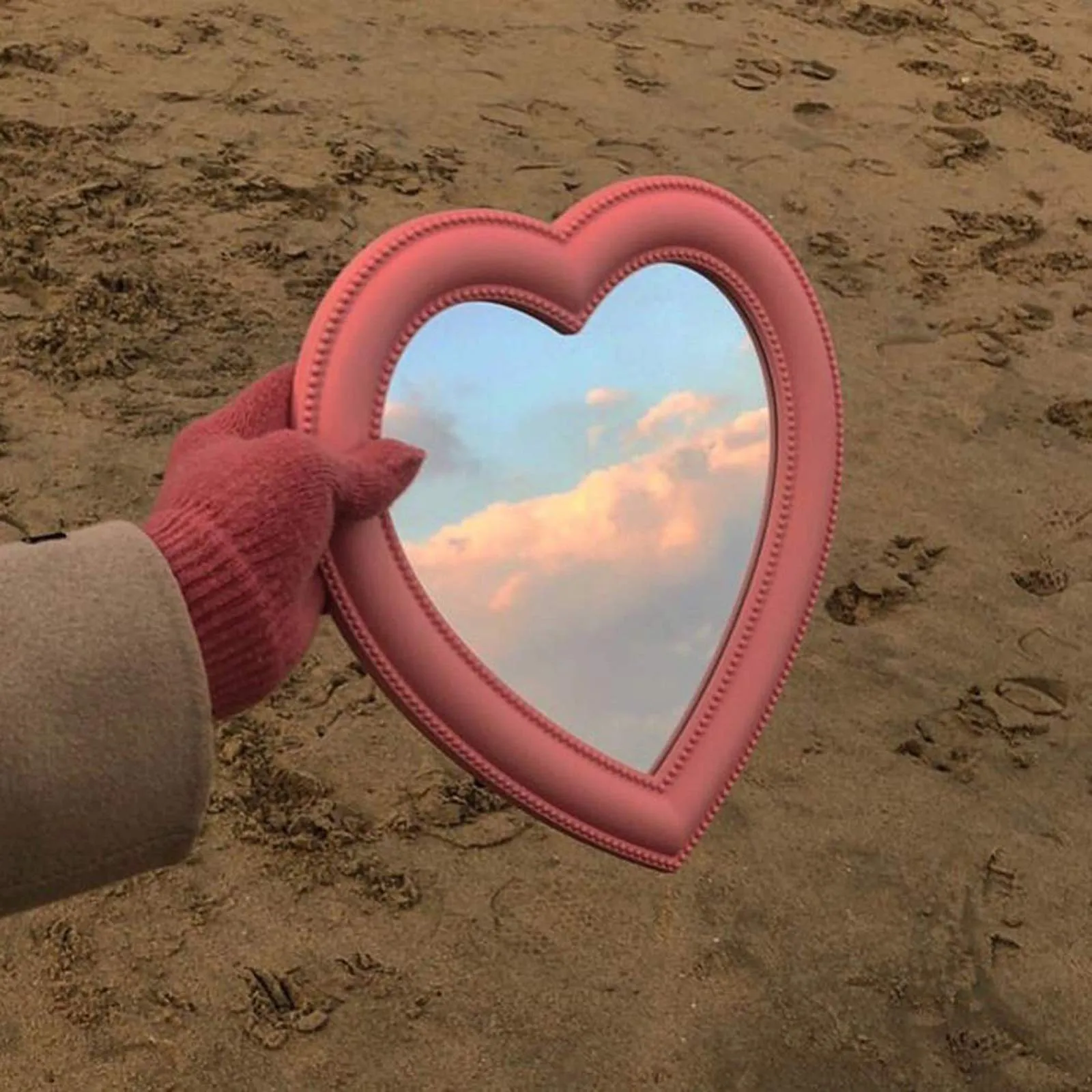BinaryABC Heart Makeup Mirror Cosmetic Mirror Wall Desktop Mirror Bedroom Mirror (Pink) Pink