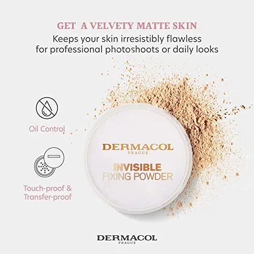 Dermacol - Invisible Fixing Face Powder, Touch-proof Translucent Setting Powder for Oily Skin & Other Skin Types, Loose Powder Makeup, Frangrance-Free Matte Powder with Powder Puff, Natural, 13.5 g