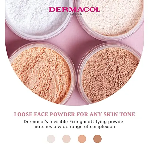 Dermacol - Invisible Fixing Face Powder, Touch-proof Translucent Setting Powder for Oily Skin & Other Skin Types, Loose Powder Makeup, Frangrance-Free Matte Powder with Powder Puff, Natural, 13.5 g