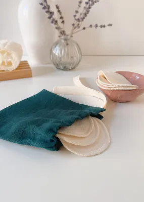 Face Pads & Pouch - Forest Green/Ivory - Cotton (organic) and True hemp / Baumwolle (Bio) und Hanf