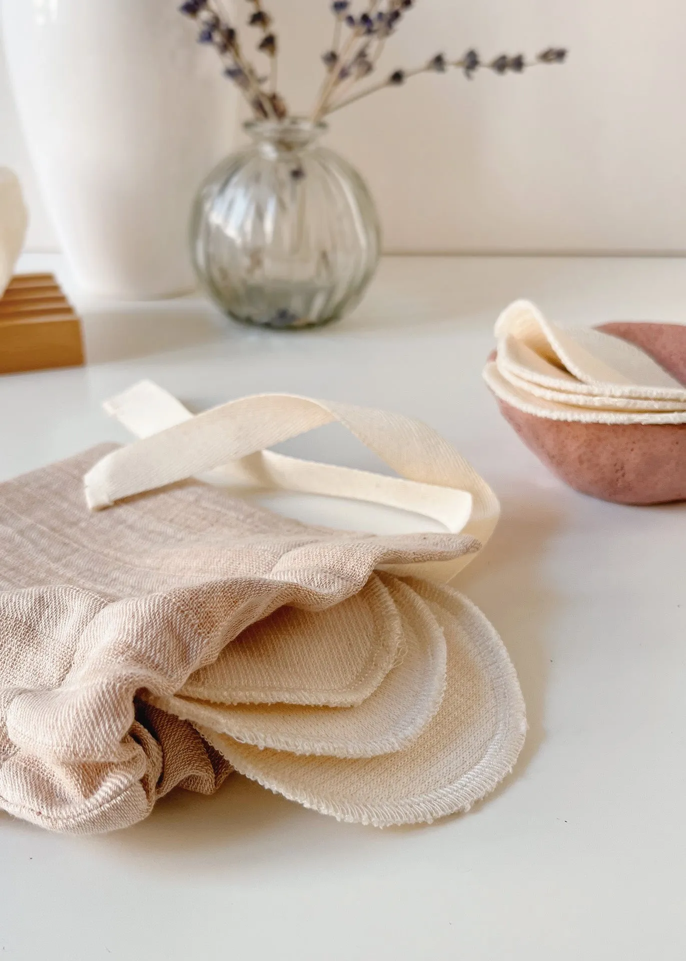 Face Pads & Pouch - Stripes/Ivory Organic Cotton - 100% Cotton (organic) / 100 % Baumwolle (Bio)