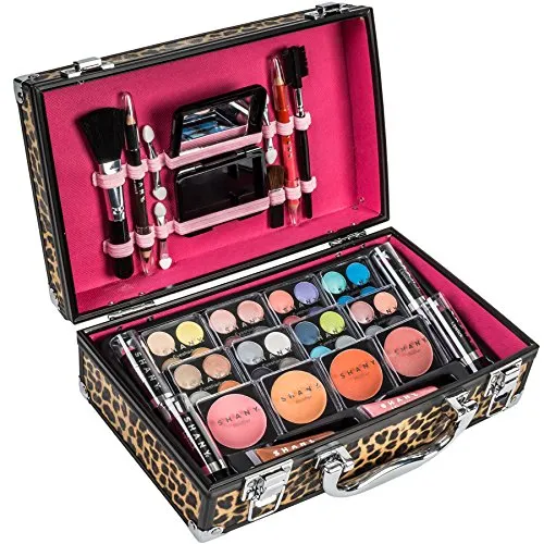 SHANY Carry All Makeup Train Case with Pro Makeup and Reusable Aluminum Case - Leopard