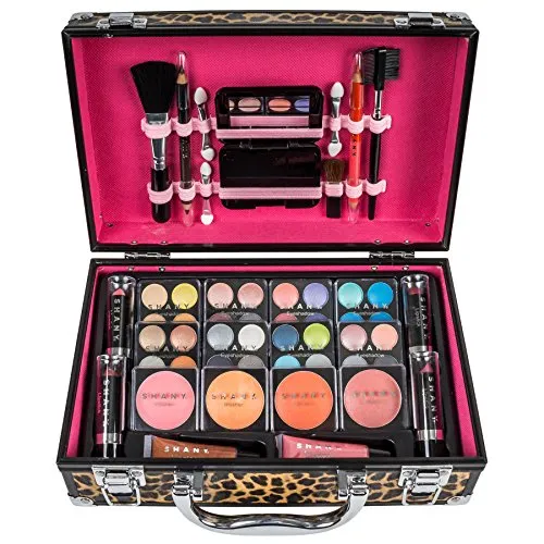 SHANY Carry All Makeup Train Case with Pro Makeup and Reusable Aluminum Case - Leopard