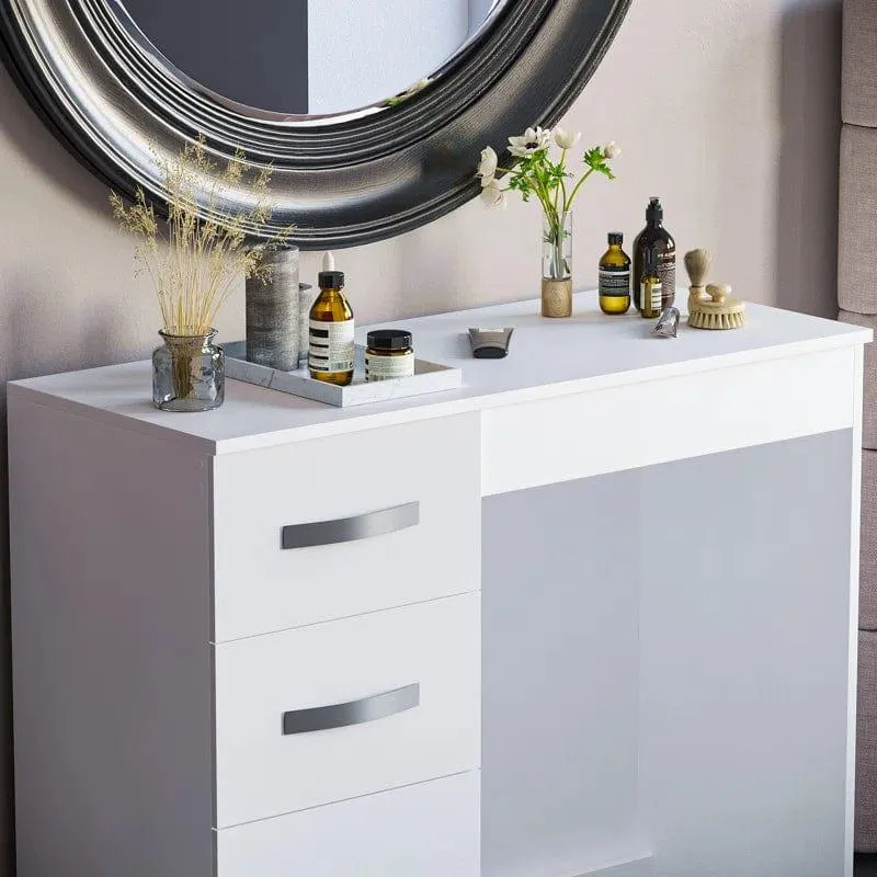 Vanity Desk Makeup Dressing Table 3 Drawers Brightness Adjustable for Women Girls Bedroom White