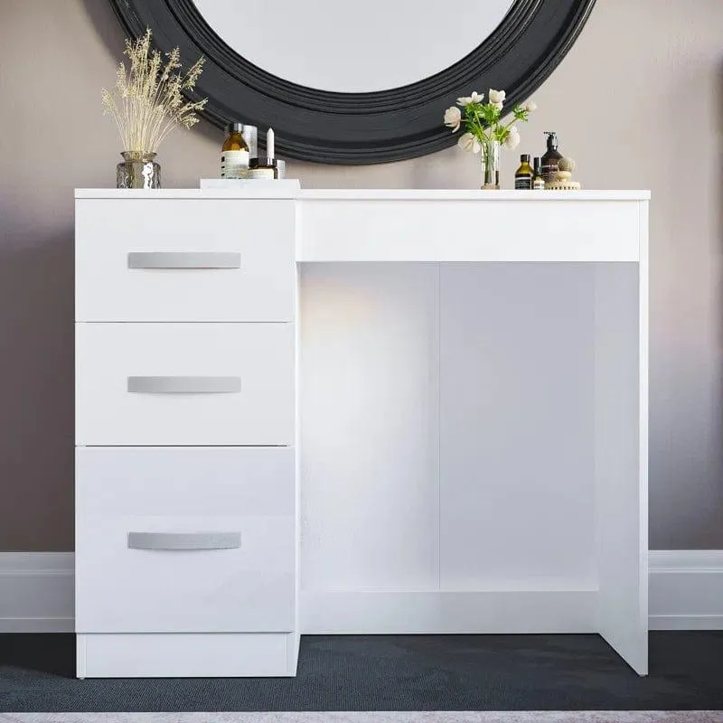 Vanity Desk Makeup Dressing Table 3 Drawers Brightness Adjustable for Women Girls Bedroom White