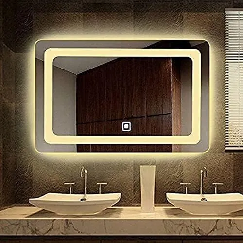 Wall Mounted Rectangular Backlit Digital Led Mirror with Touch Sensor | Bathroom Mirror with Led Lights | Long Mirror for Bedroom Washbasin Lighting Mirror (24 x 18 Inch) (Triple Light)