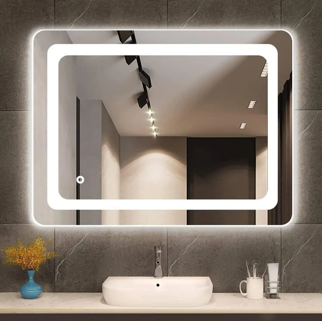 Wall Mounted Rectangular Backlit Digital Led Mirror with Touch Sensor | Bathroom Mirror with Led Lights | Long Mirror for Bedroom Washbasin Lighting Mirror (24 x 18 Inch) (Triple Light)
